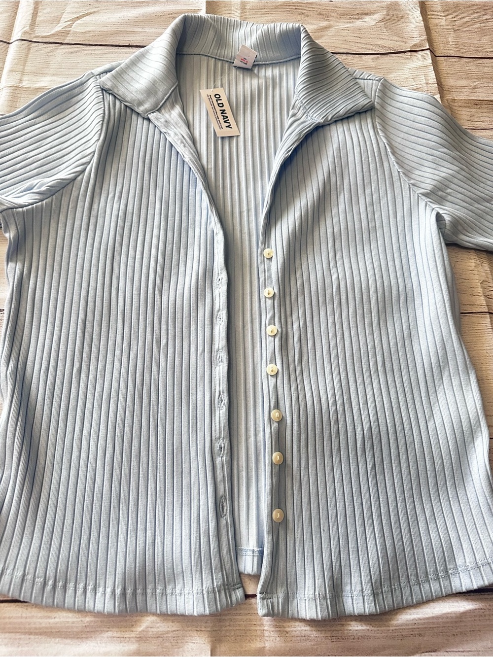 Old Navy Pale Blue Ribbed Button Top - Picture 2 of 4